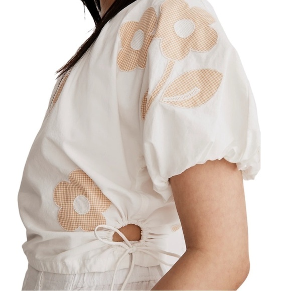 Madewell NWT Embroidered Poplin Puff-Sleeve Cutout Crop Top Size Medium - Picture 9 of 11